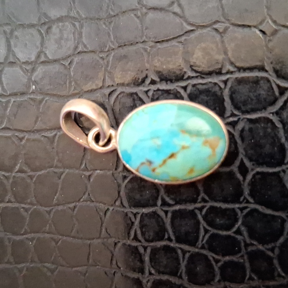Pendant Turquoise Kingman Oval Natural Stone Sterling Silver - Picture 4 of 4